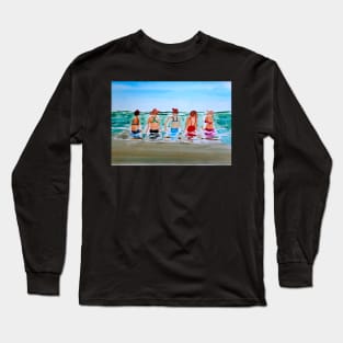 Girls at Beach Watercolor Painting Long Sleeve T-Shirt